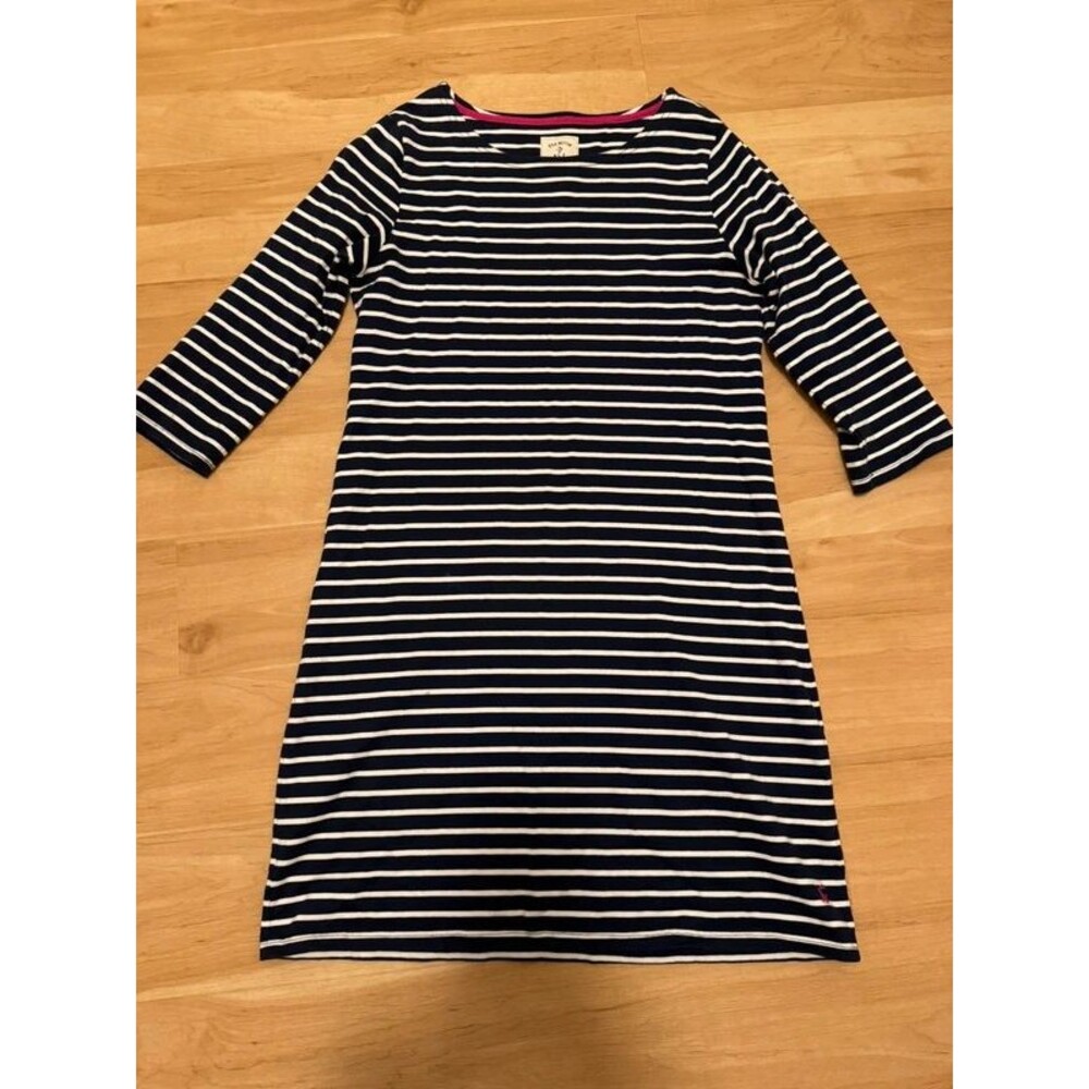 Joules Half Sleeve Striped Navy and White Nautical Midi Dress Women's Size 12